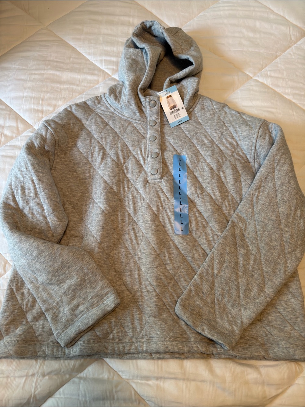 Lands End Quilted Hooded Pullover Sweater NWT